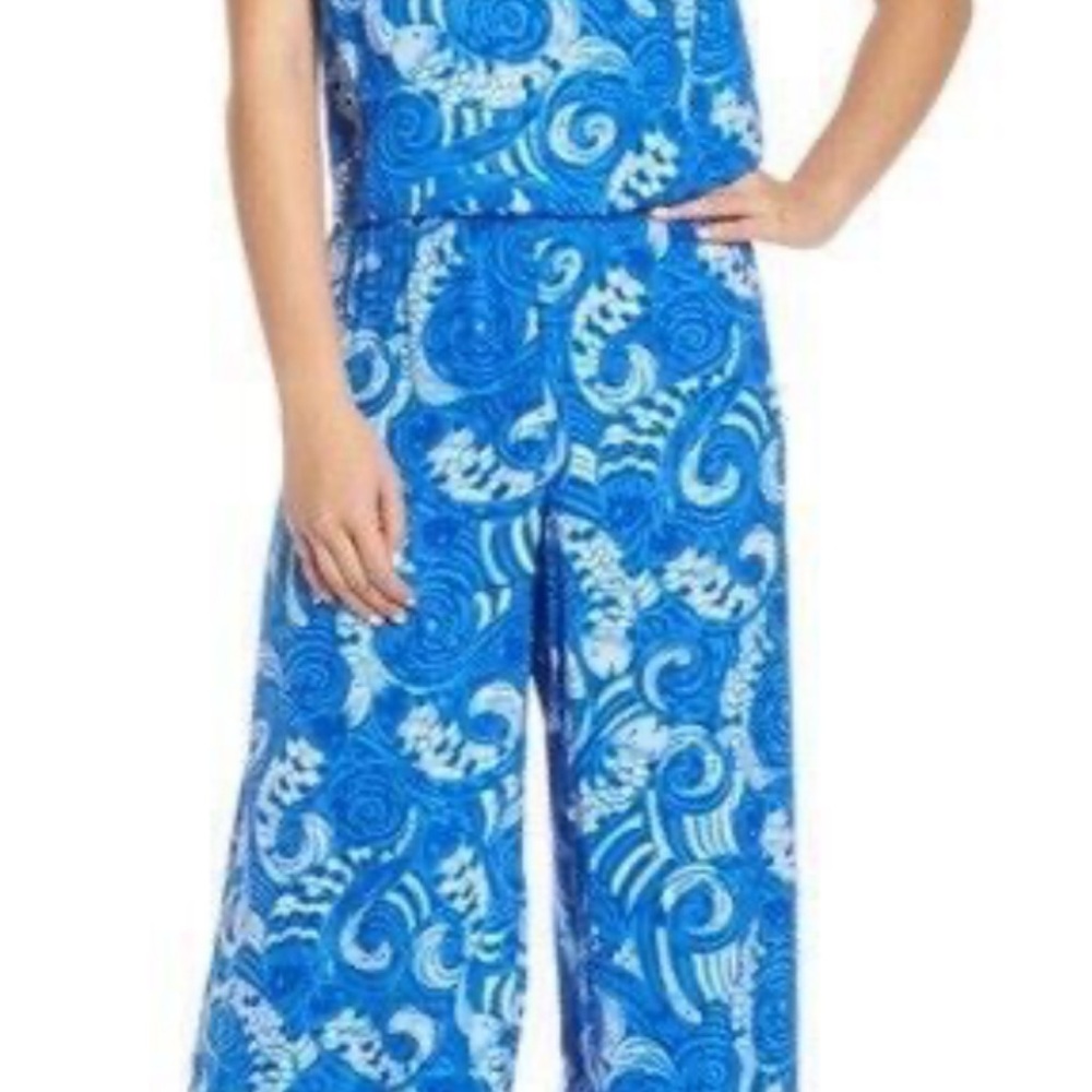 Lilly Pulitzer Blue and White Jumpsuit with Wide-Leg Silhouette